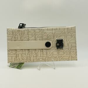 Badgley Mischka Vegan Leather Card Holder Beige Slim Wallet Snap Tab